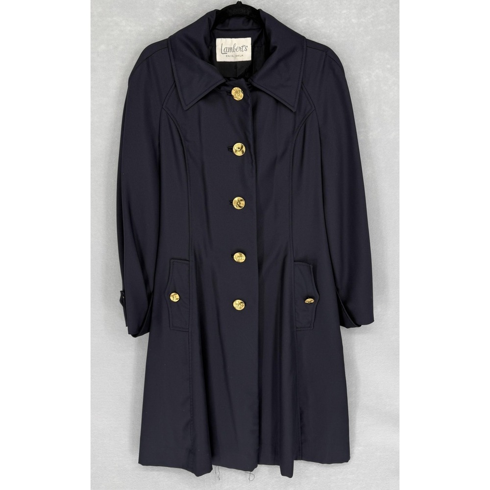 Vintage Youthcraft Coat Womens Medium Navy Gold Button Dress Trench 60s Mod
